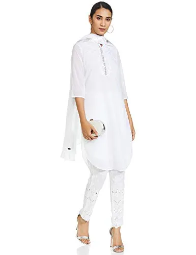 Aurelia Women's Synthetic Salwar Suit Set (19FED10114-500705_White_X-Large)