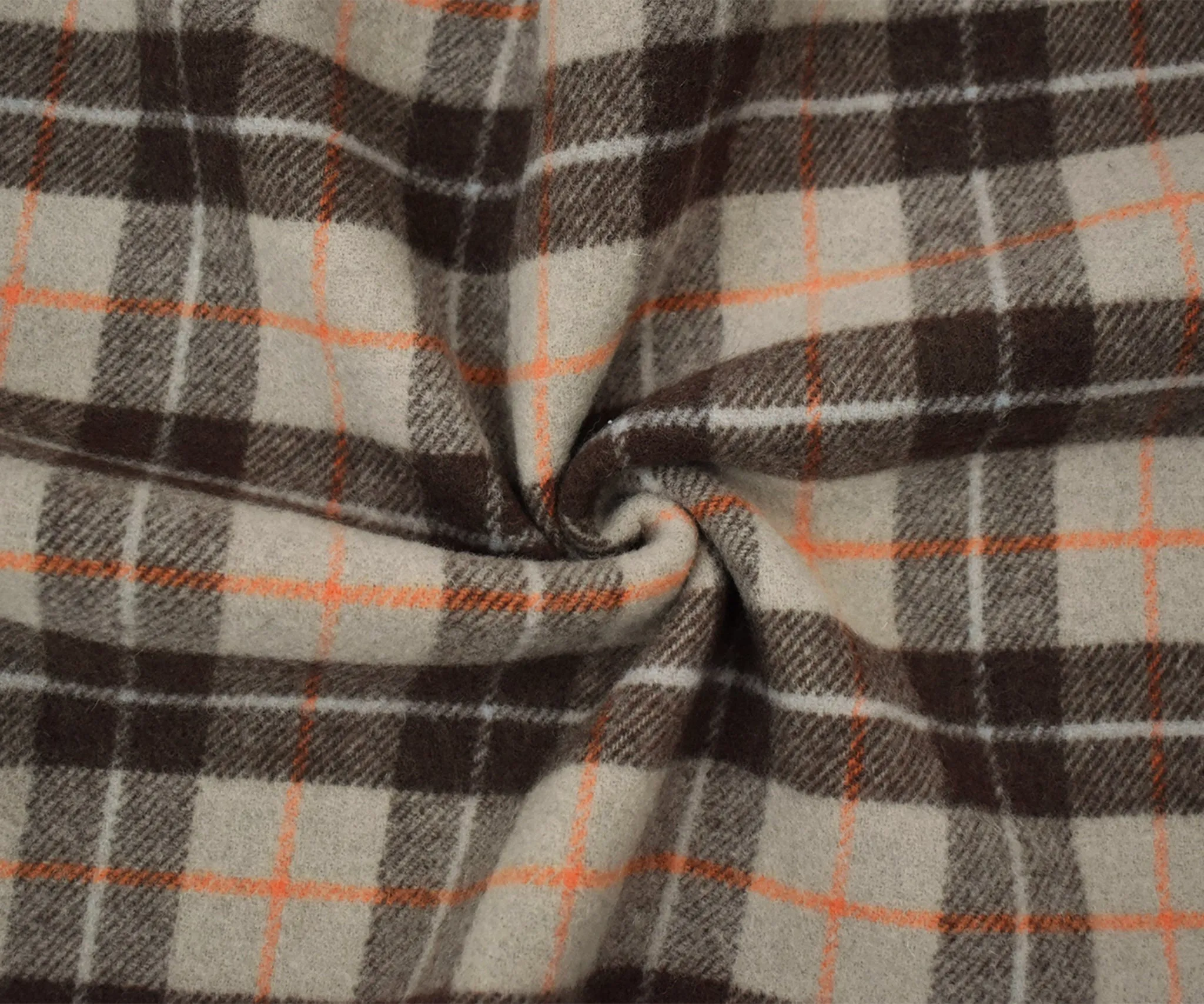 Beige-Brown-Orange Wool Plaid-Solid Double Woven Coating Fabric