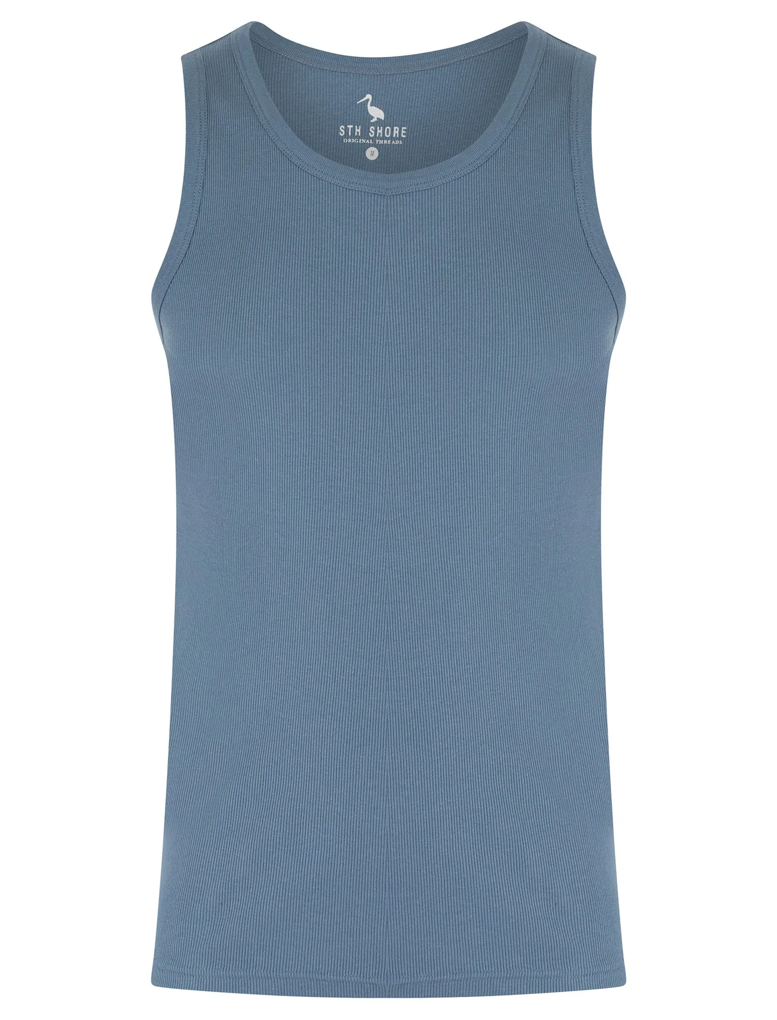 Calvin Cotton Ribbed Plain Vest Top in Blue Horizon - South Shore