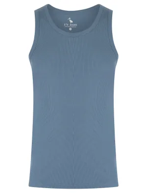 Calvin Cotton Ribbed Plain Vest Top in Blue Horizon - South Shore