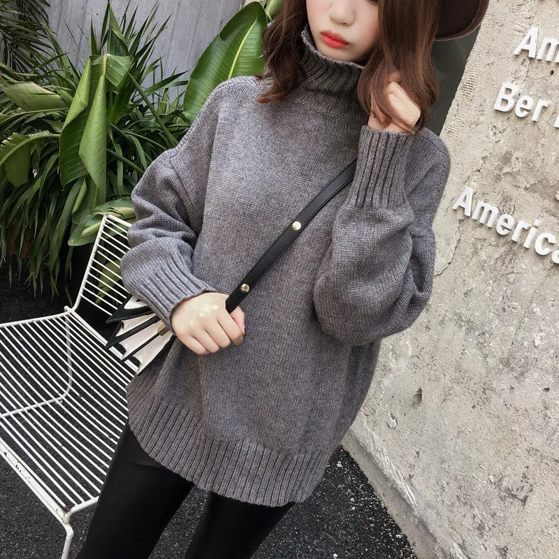 Casual Loose Style Pure Color Knitting Sweater