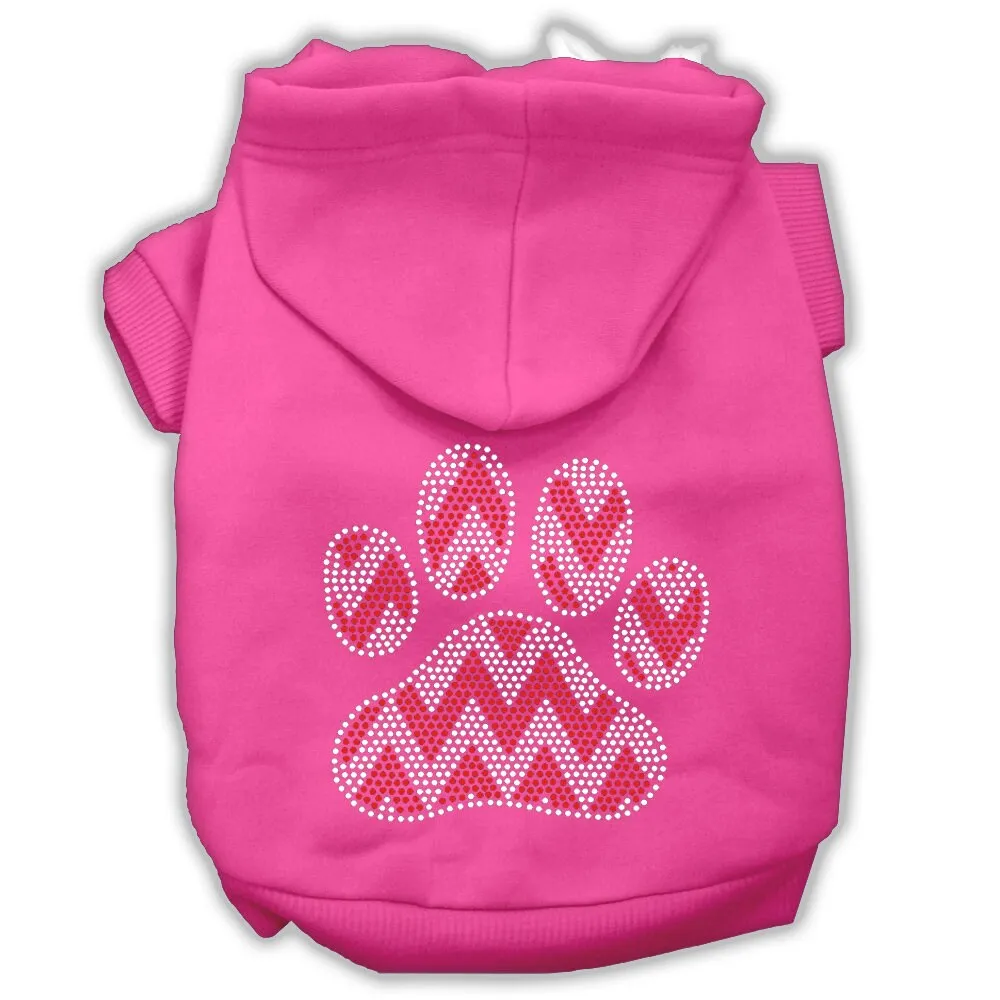 Christmas Pet, Dog & Cat Hoodie Rhinestone, "Candy Cane Chevron Paw"