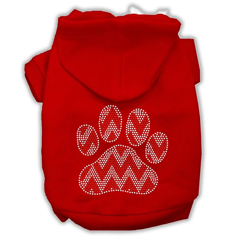 Christmas Pet, Dog & Cat Hoodie Rhinestone, "Candy Cane Chevron Paw"