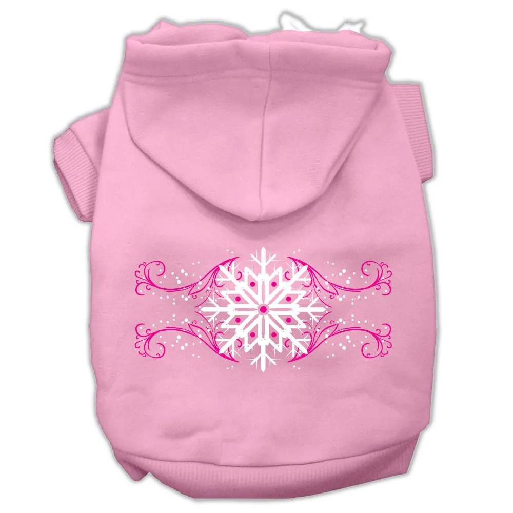 Christmas Pet Dog & Cat Hoodie Screen Printed, "Pink Snowflake Swirls"