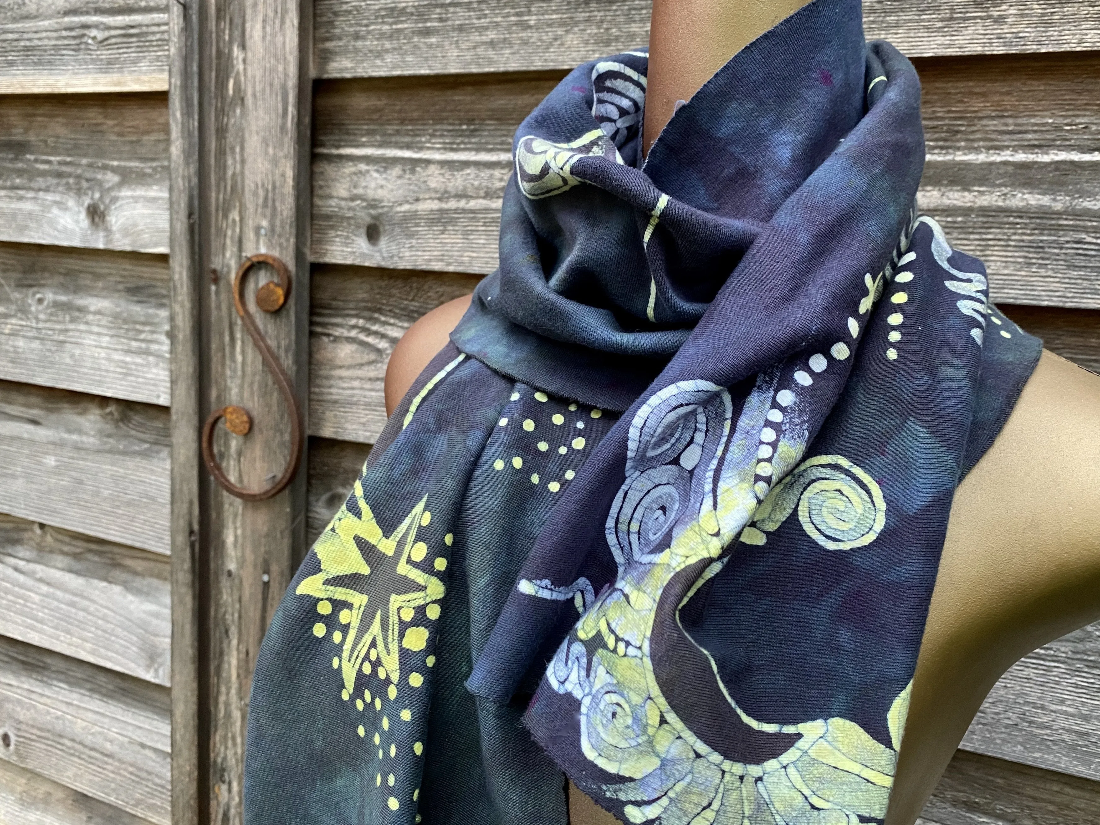 Cloudy Day Sunbeams - Hand Painted Organic Knit Fabric Scarf