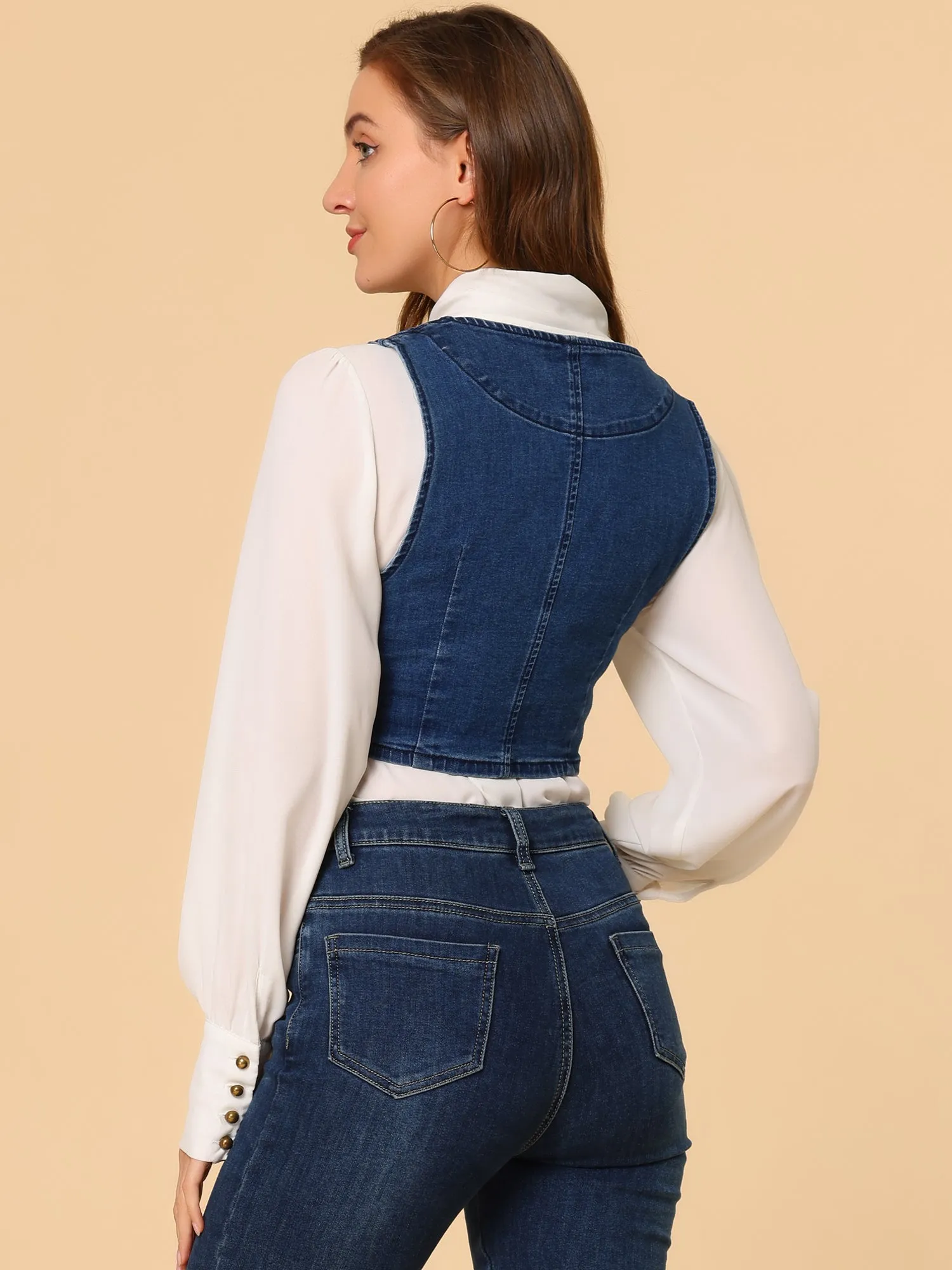 Denim Vintage Button Up Sleeveless Crop Jean Waistcoat Vest