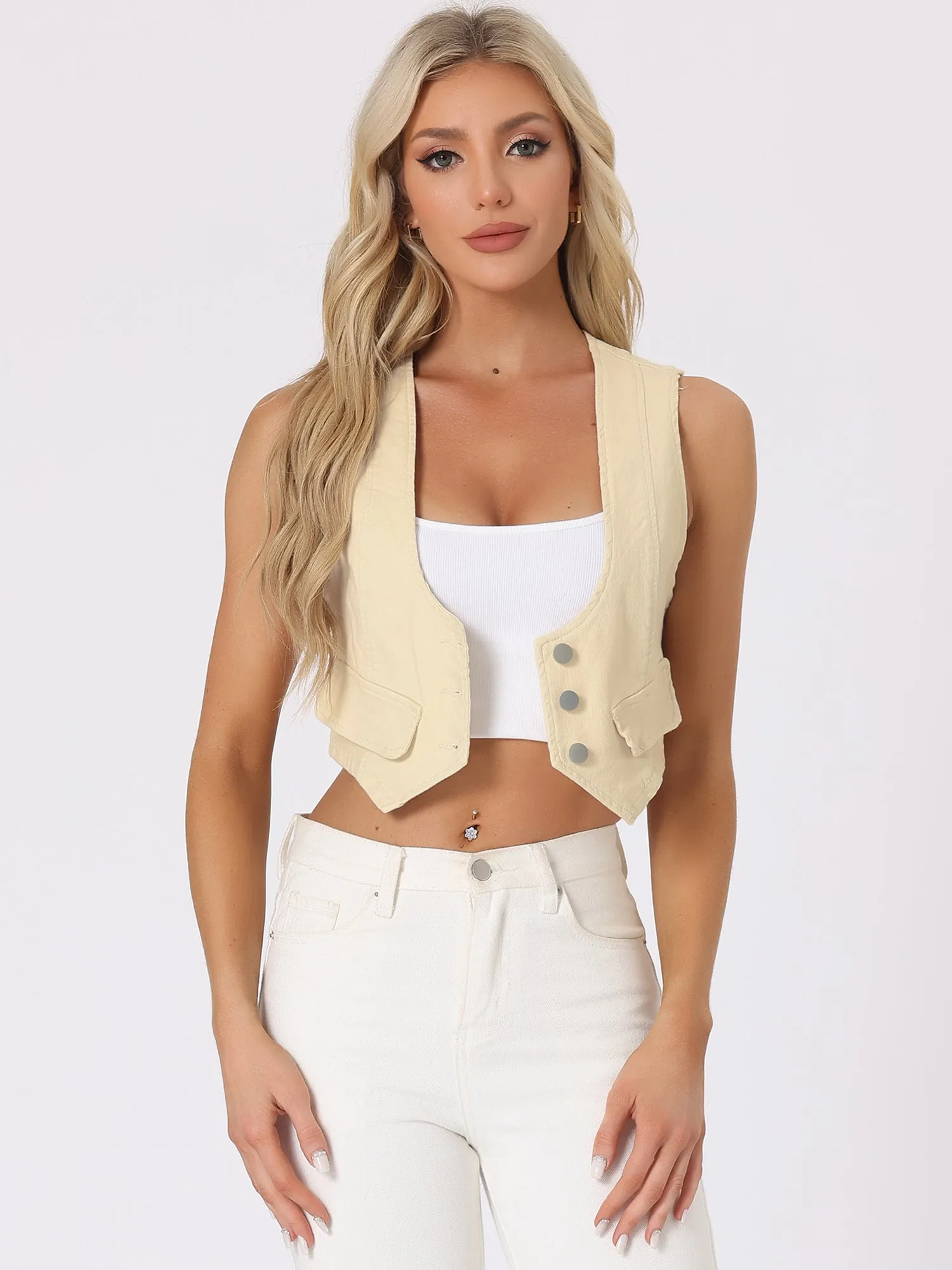 Denim Vintage Button Up Sleeveless Crop Jean Waistcoat Vest