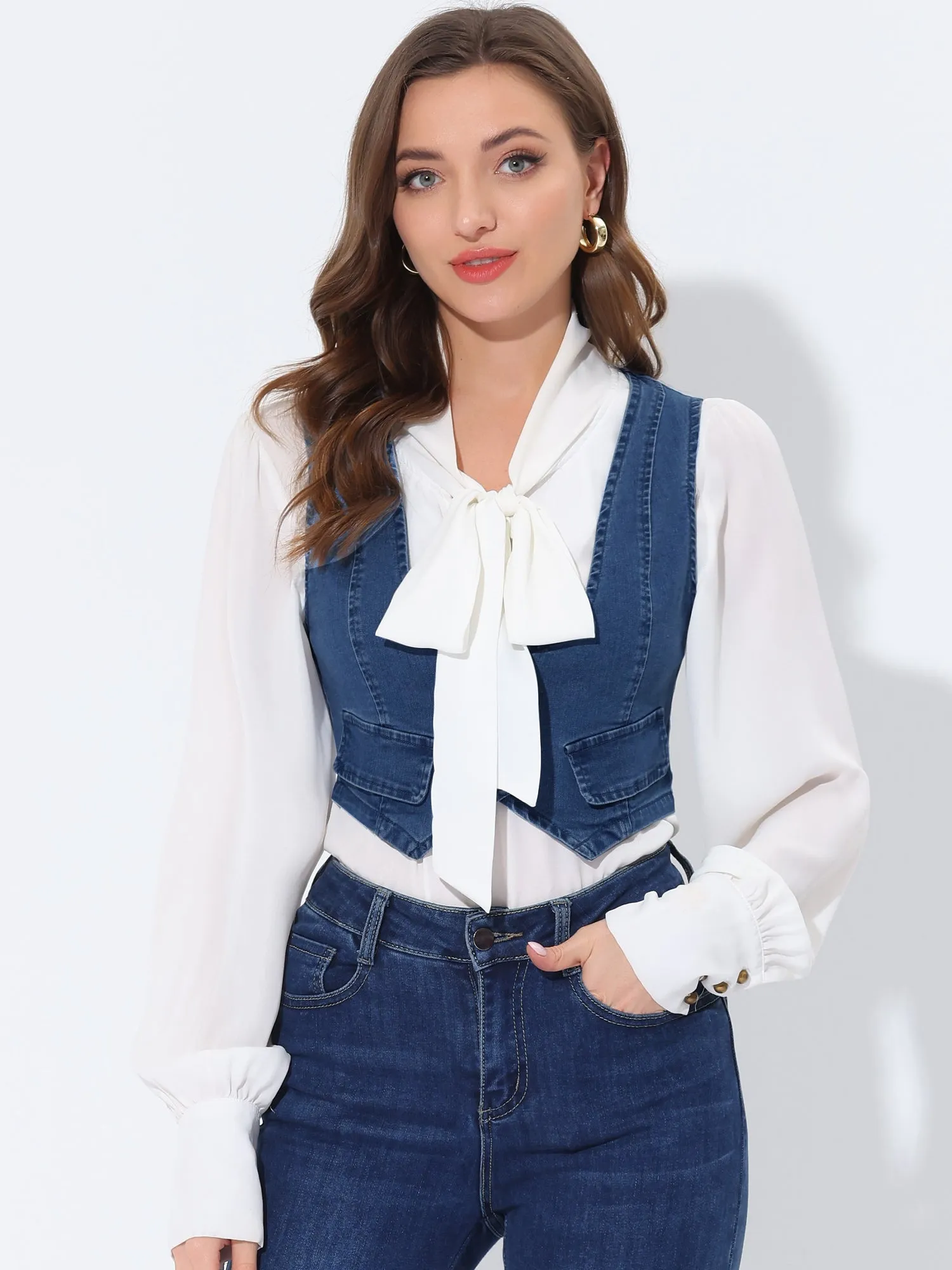 Denim Vintage Button Up Sleeveless Crop Jean Waistcoat Vest