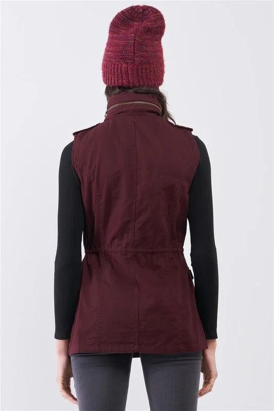 Detachable Hood Detail Parka Utility Vest Jacket