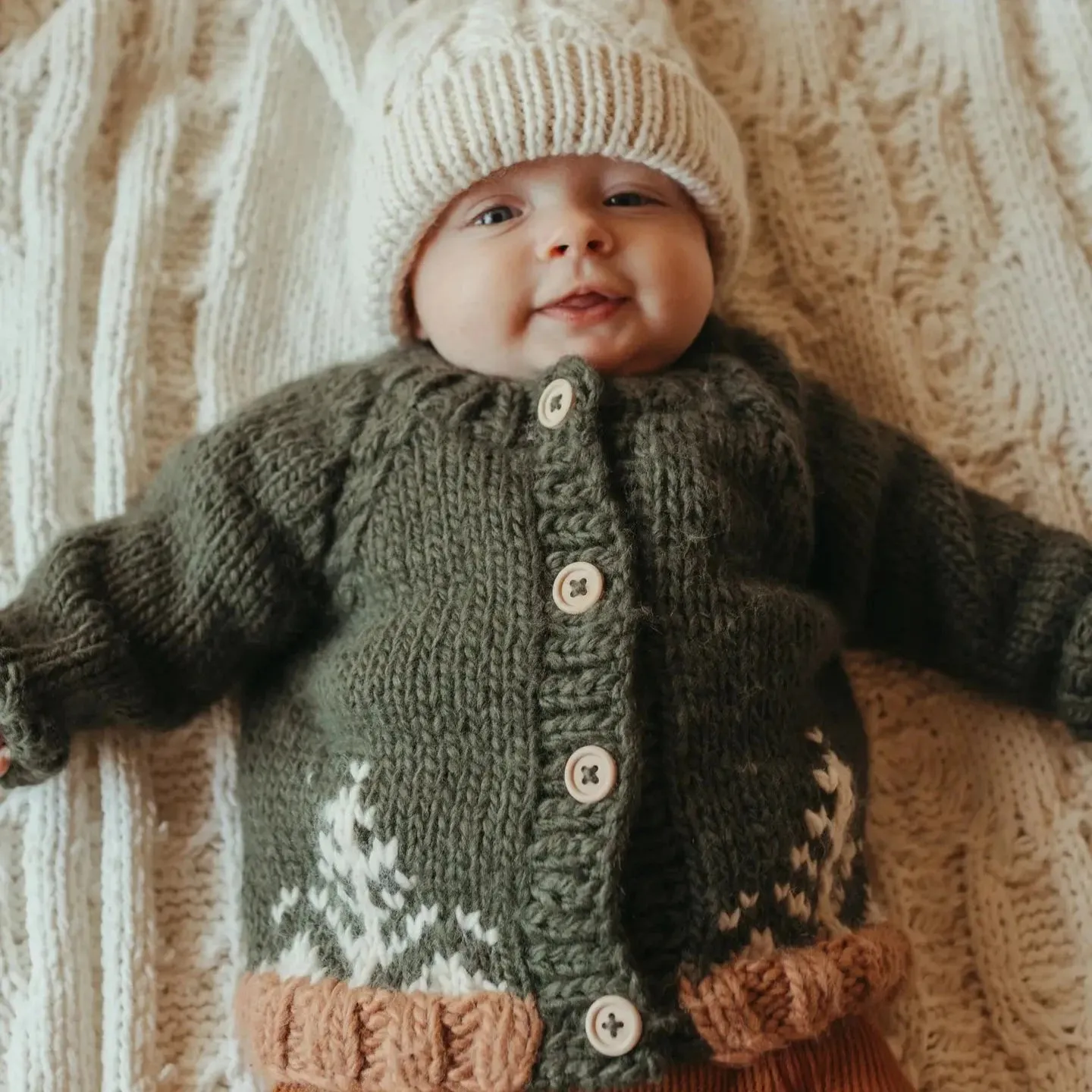 Forest Loden Cardigan Baby Sweater