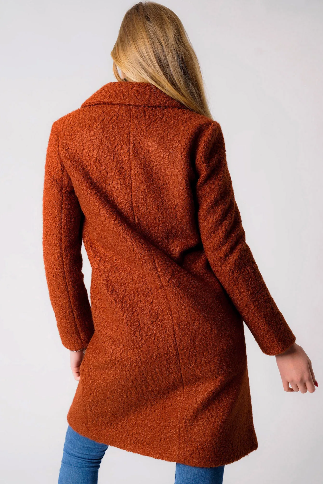 Fortune Textured Boucle Longline Midi Coat In Arabian Spice - Tokyo Laundry