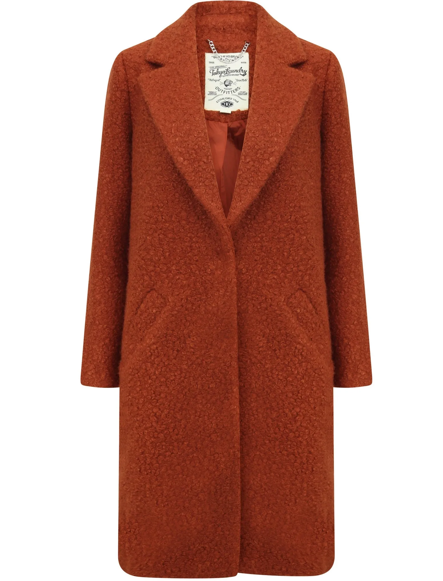 Fortune Textured Boucle Longline Midi Coat In Arabian Spice - Tokyo Laundry