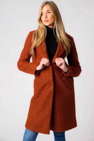 Fortune Textured Boucle Longline Midi Coat In Arabian Spice - Tokyo Laundry