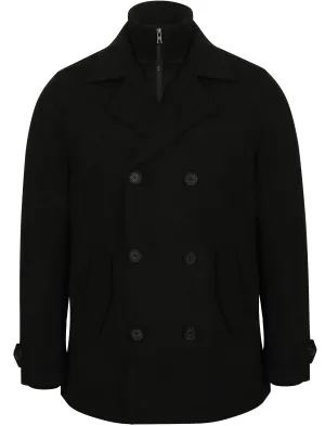 Hexacode Wool Blend Double Breasted Mock Insert Coat in Black - Tokyo Laundry