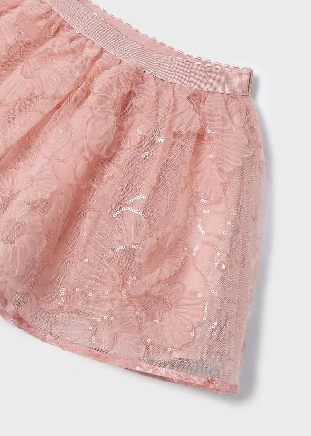 Mayoral Girls Pink Sequin & Tulle Floral Skirt