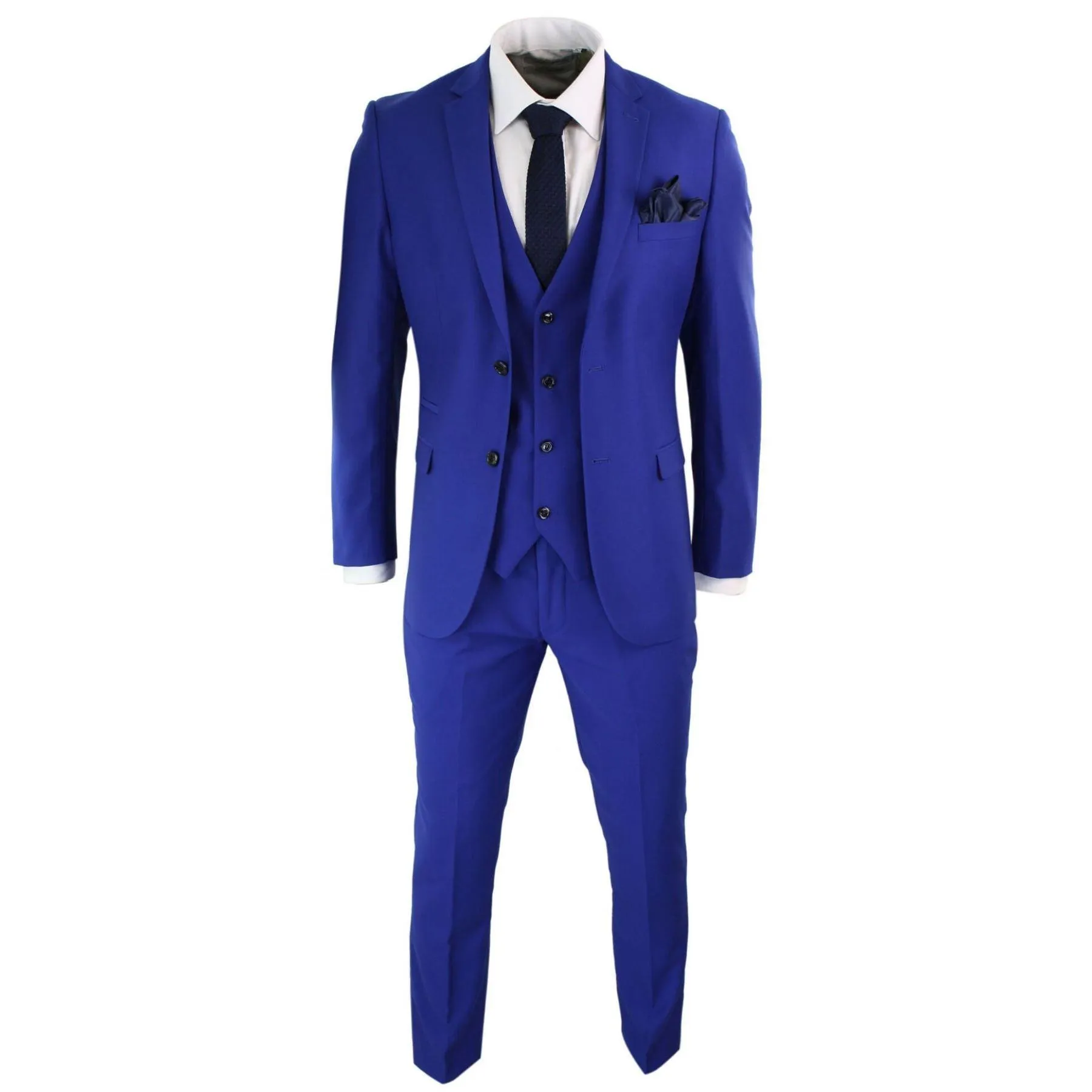 Mens 3 Piece Royal Blue Tailored Fit Complete Suit Best Man Groom Prom Wedding