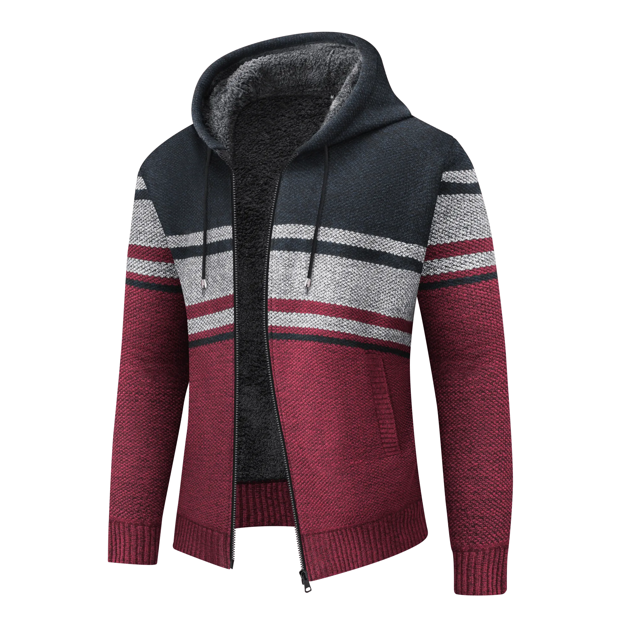 Men's Full Zip Up Stripe Fleece Hoodie-ZPK005859