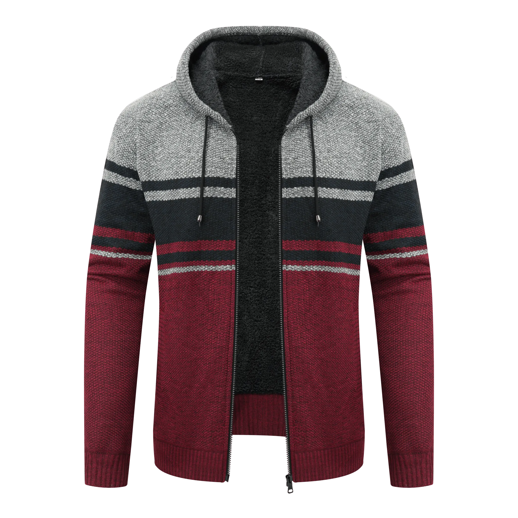 Men's Full Zip Up Stripe Fleece Hoodie-ZPK005859