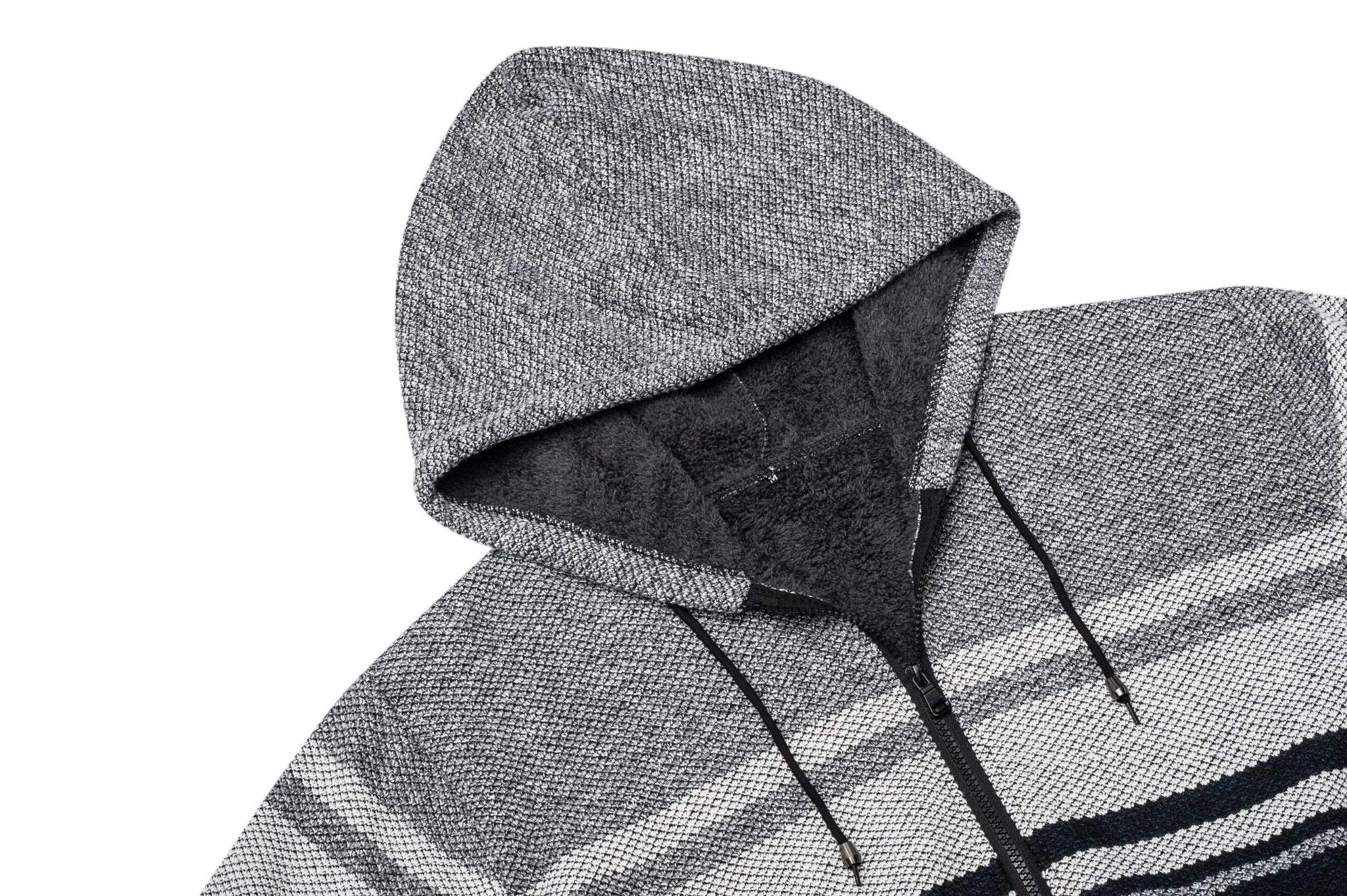 Men's Full Zip Up Stripe Fleece Hoodie-ZPK005859