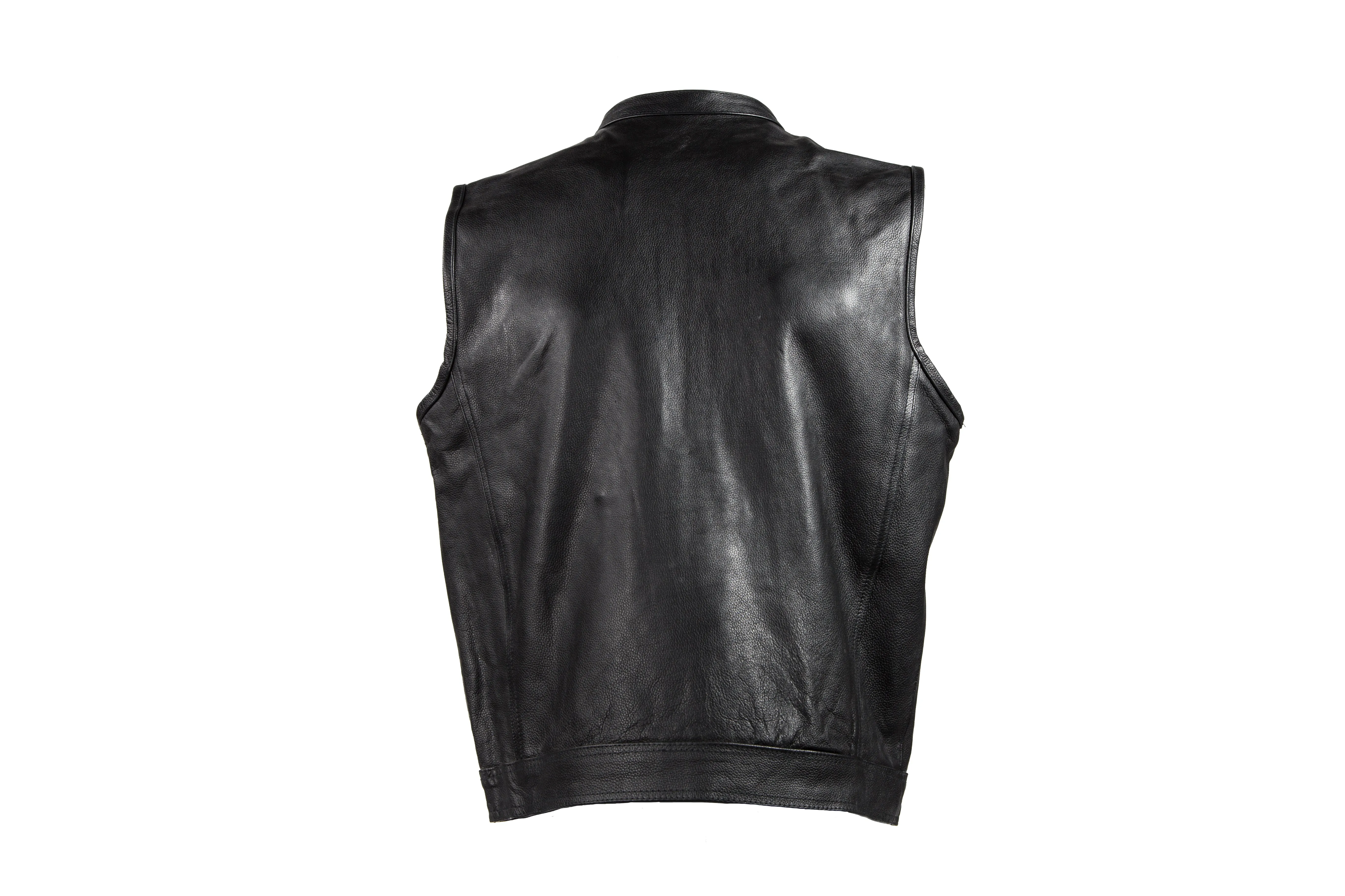 Mens Motorcycle Club Leather Vest With Red Liner & Gun Pocket