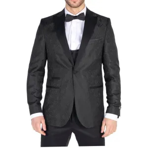 Mens Paisley Tuxedo Blazer And Waistcoat Brocade Dinner Jacket Satin Black Fit