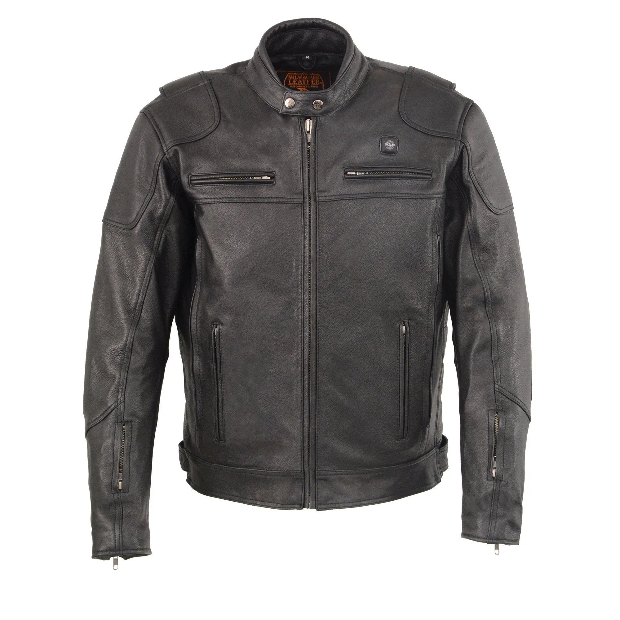 Milwaukee Leather Heated Jacket for Men's Black Cowhide Leather Motorcycle Vented Jacket for All Seasons MLM1513SET