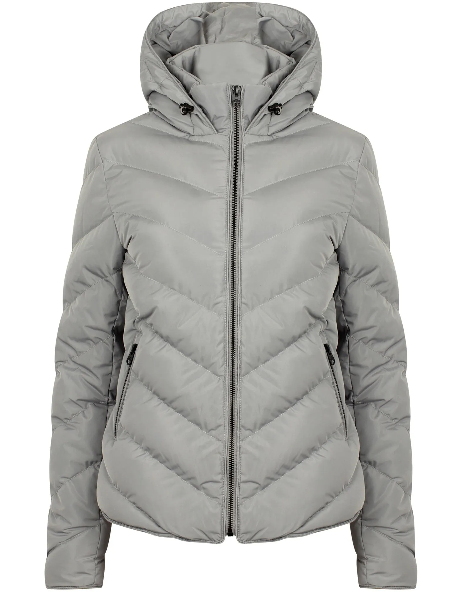 Oracle Chevron Quilted Hooded Puffer Jacket in Light Grey - Tokyo Laundry