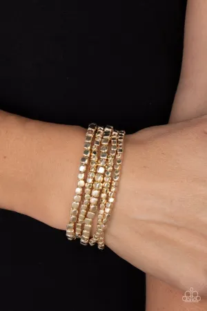 Paparazzi Bracelet ~ Right on CUBE - Gold