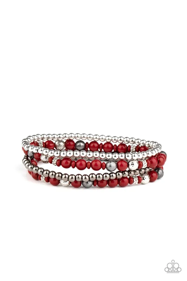 Paparazzi Bracelet ~ Stacked Style Maker - Red