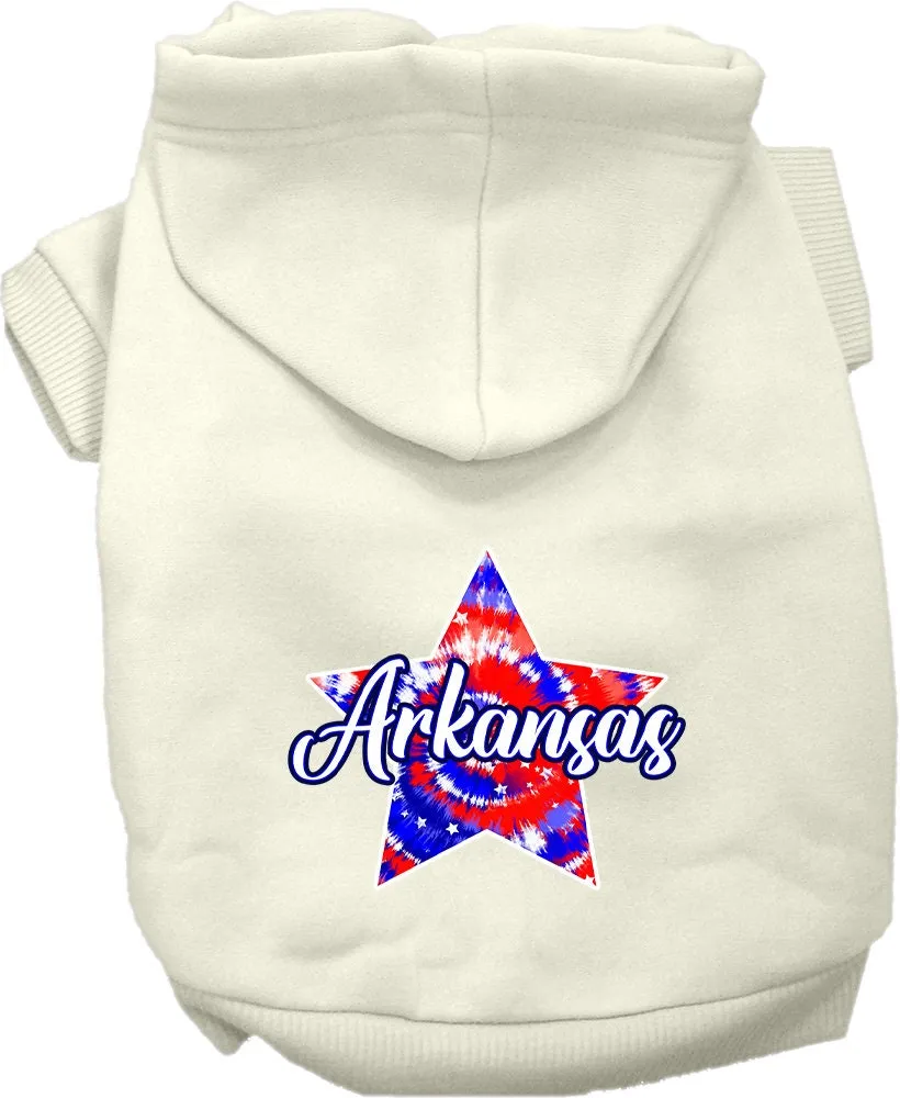 Pet Dog & Cat Screen Printed Hoodie for Medium to Large Pets (Sizes 2XL-6XL), "Arkansas Patriotic Tie Dye"