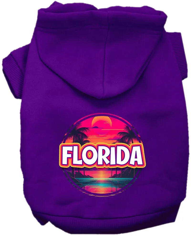 Pet Dog & Cat Screen Printed Hoodie for Medium to Large Pets (Sizes 2XL-6XL), "Florida Neon Beach Sunset"