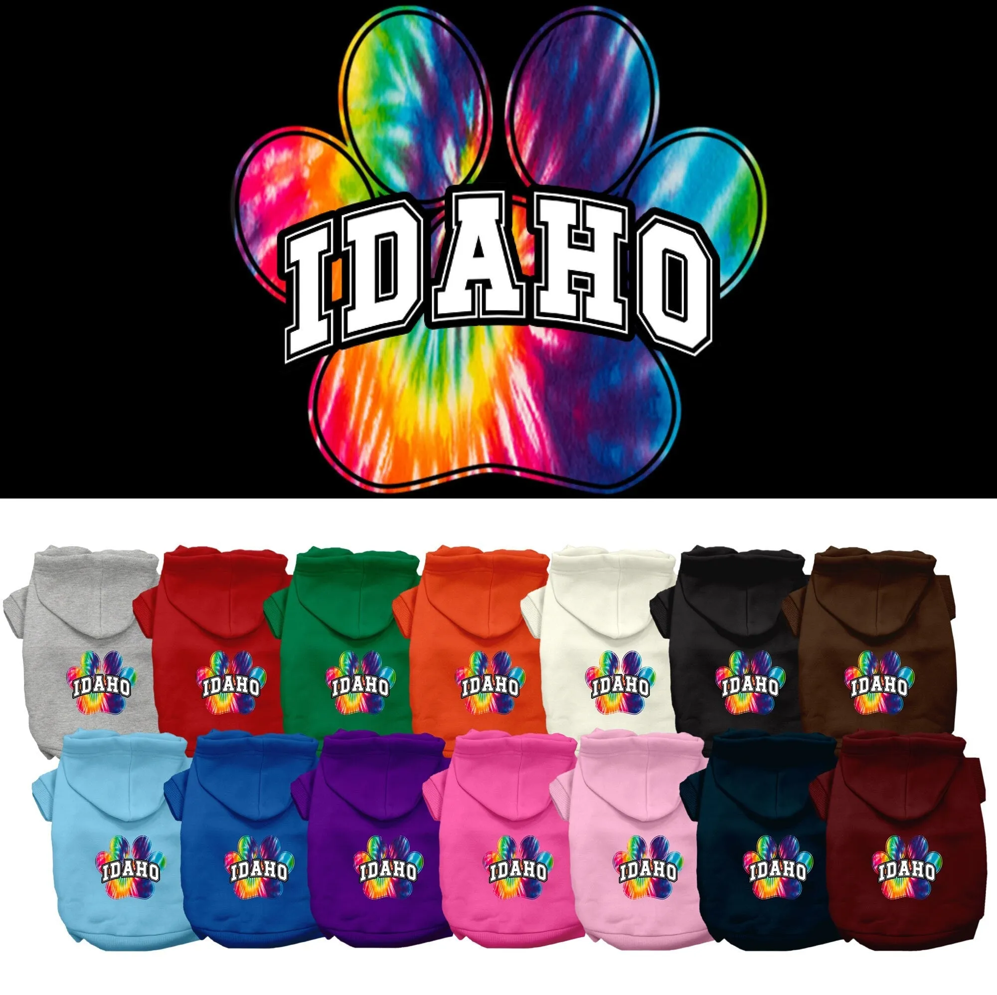 Pet Dog & Cat Screen Printed Hoodie for Medium to Large Pets (Sizes 2XL-6XL), "Idaho Bright Tie Dye"