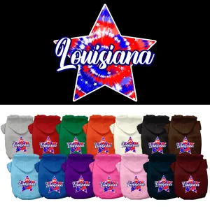 Pet Dog & Cat Screen Printed Hoodie for Medium to Large Pets (Sizes 2XL-6XL), "Louisiana Patriotic Tie Dye"