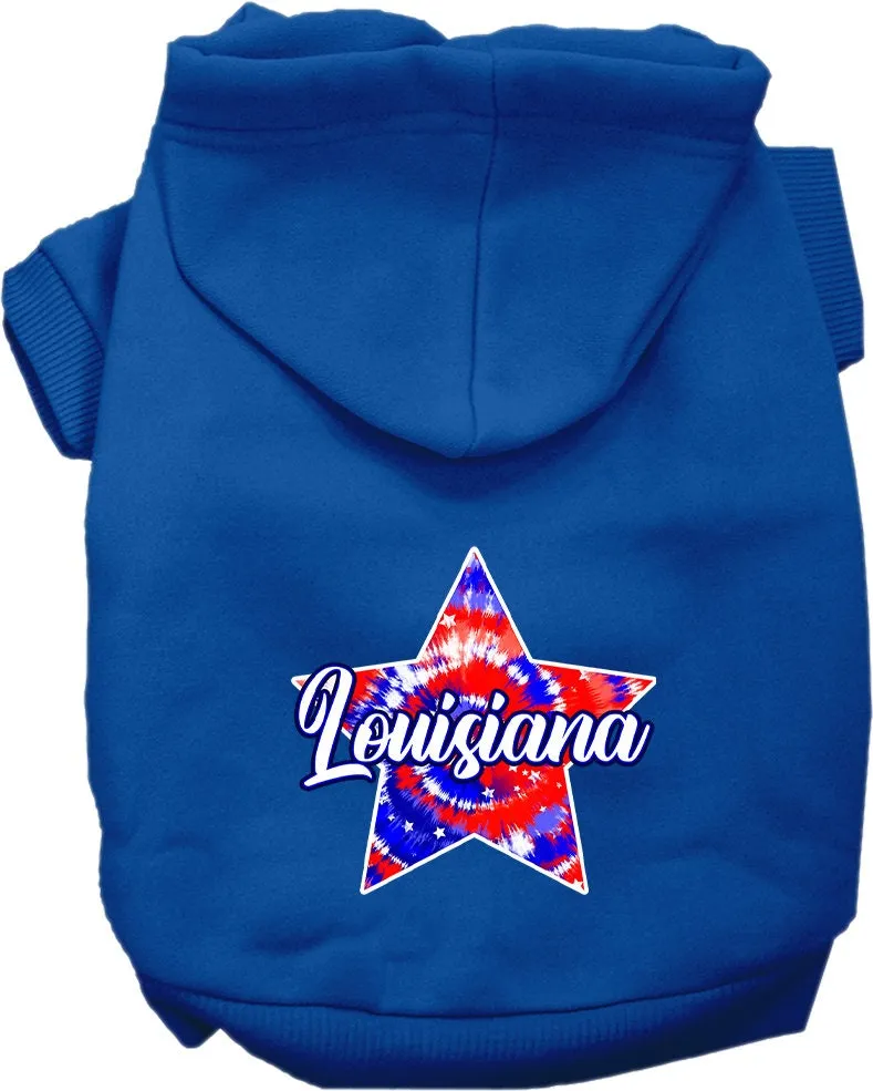 Pet Dog & Cat Screen Printed Hoodie for Medium to Large Pets (Sizes 2XL-6XL), "Louisiana Patriotic Tie Dye"