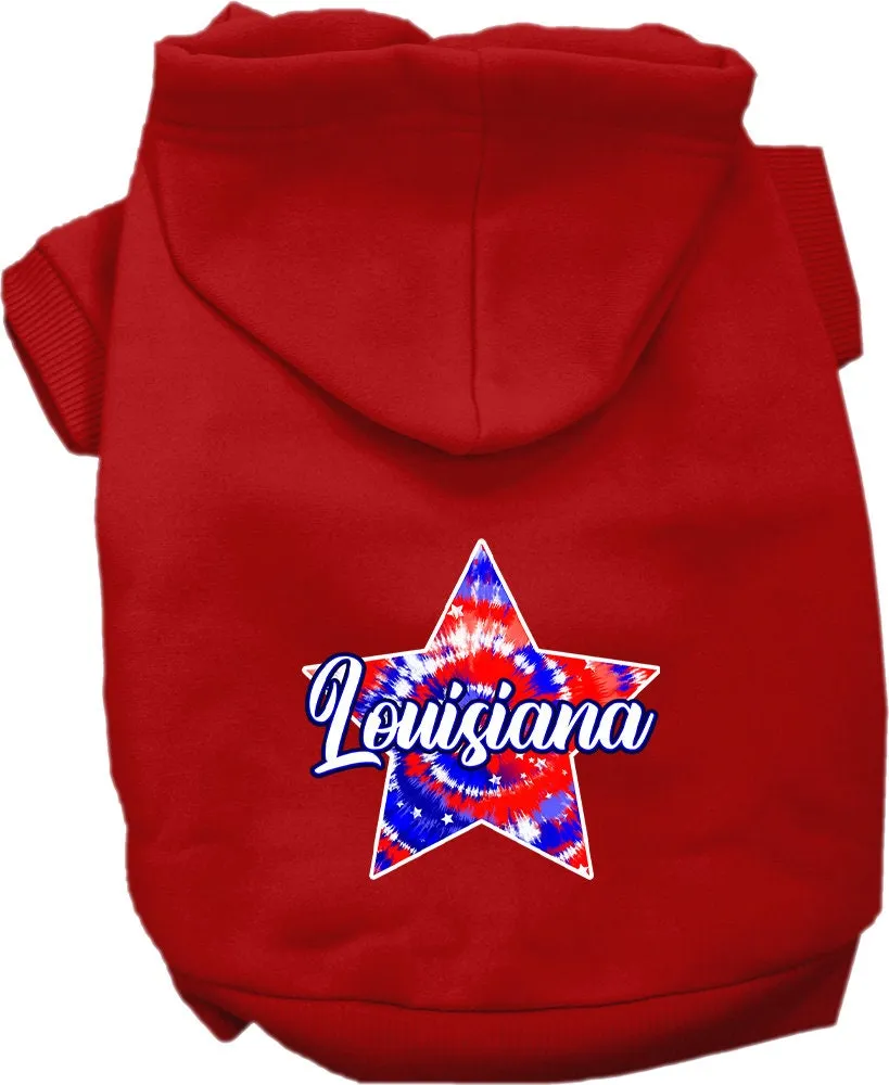 Pet Dog & Cat Screen Printed Hoodie for Medium to Large Pets (Sizes 2XL-6XL), "Louisiana Patriotic Tie Dye"