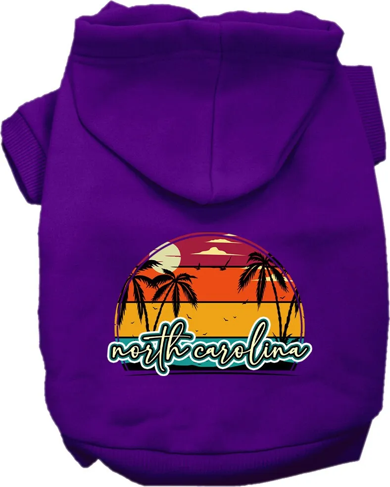 Pet Dog & Cat Screen Printed Hoodie for Medium to Large Pets (Sizes 2XL-6XL), "North Carolina Retro Beach Sunset"