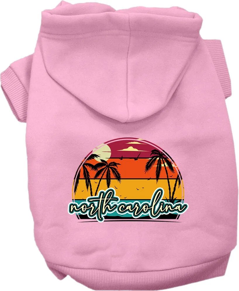 Pet Dog & Cat Screen Printed Hoodie for Medium to Large Pets (Sizes 2XL-6XL), "North Carolina Retro Beach Sunset"