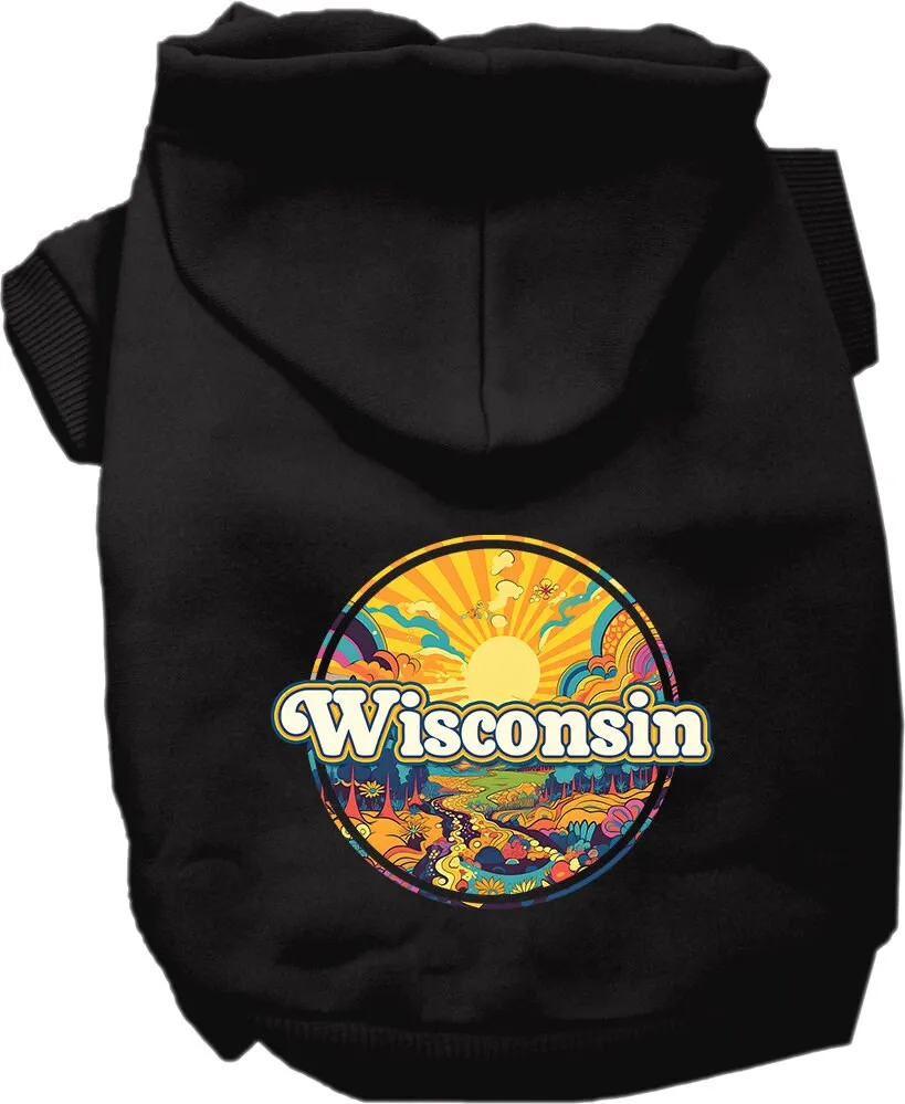 Pet Dog & Cat Screen Printed Hoodie for Medium to Large Pets (Sizes 2XL-6XL), "Wisconsin Trippy Peaks"