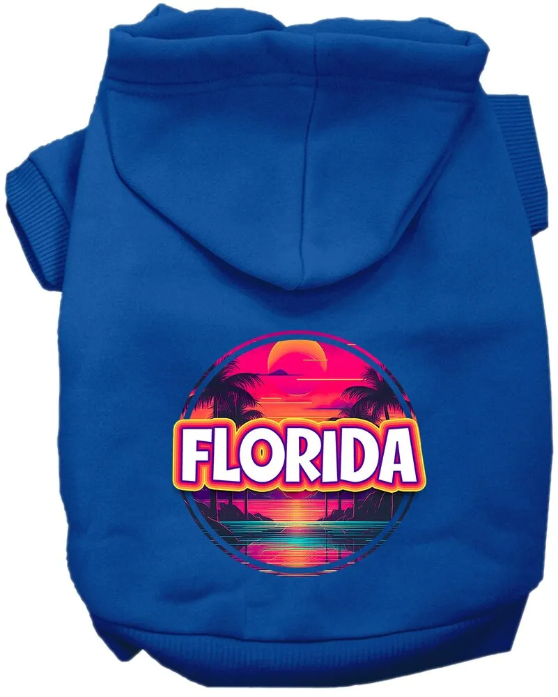 Pet Dog & Cat Screen Printed Hoodie for Small to Medium Pets (Sizes XS-XL), "Florida Neon Beach Sunset"