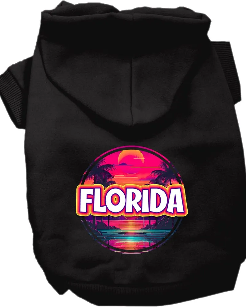 Pet Dog & Cat Screen Printed Hoodie for Small to Medium Pets (Sizes XS-XL), "Florida Neon Beach Sunset"