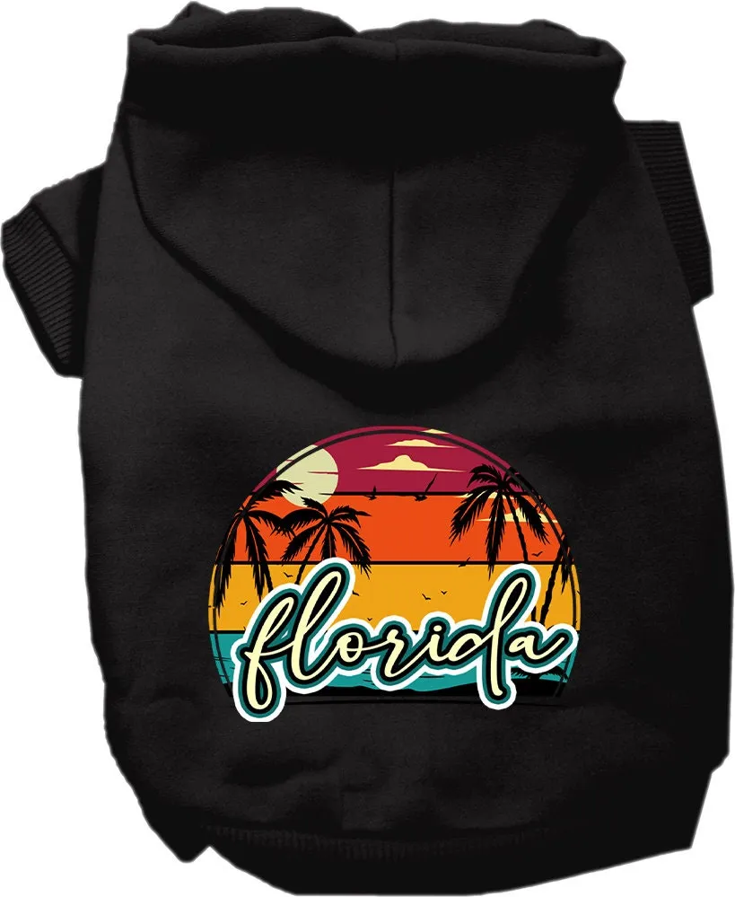 Pet Dog & Cat Screen Printed Hoodie for Small to Medium Pets (Sizes XS-XL), "Florida Retro Beach Sunset"