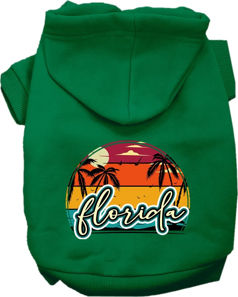 Pet Dog & Cat Screen Printed Hoodie for Small to Medium Pets (Sizes XS-XL), "Florida Retro Beach Sunset"