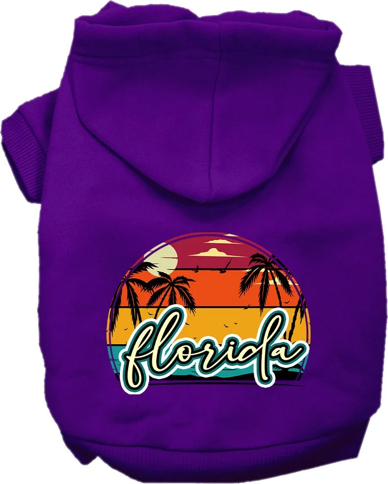 Pet Dog & Cat Screen Printed Hoodie for Small to Medium Pets (Sizes XS-XL), "Florida Retro Beach Sunset"