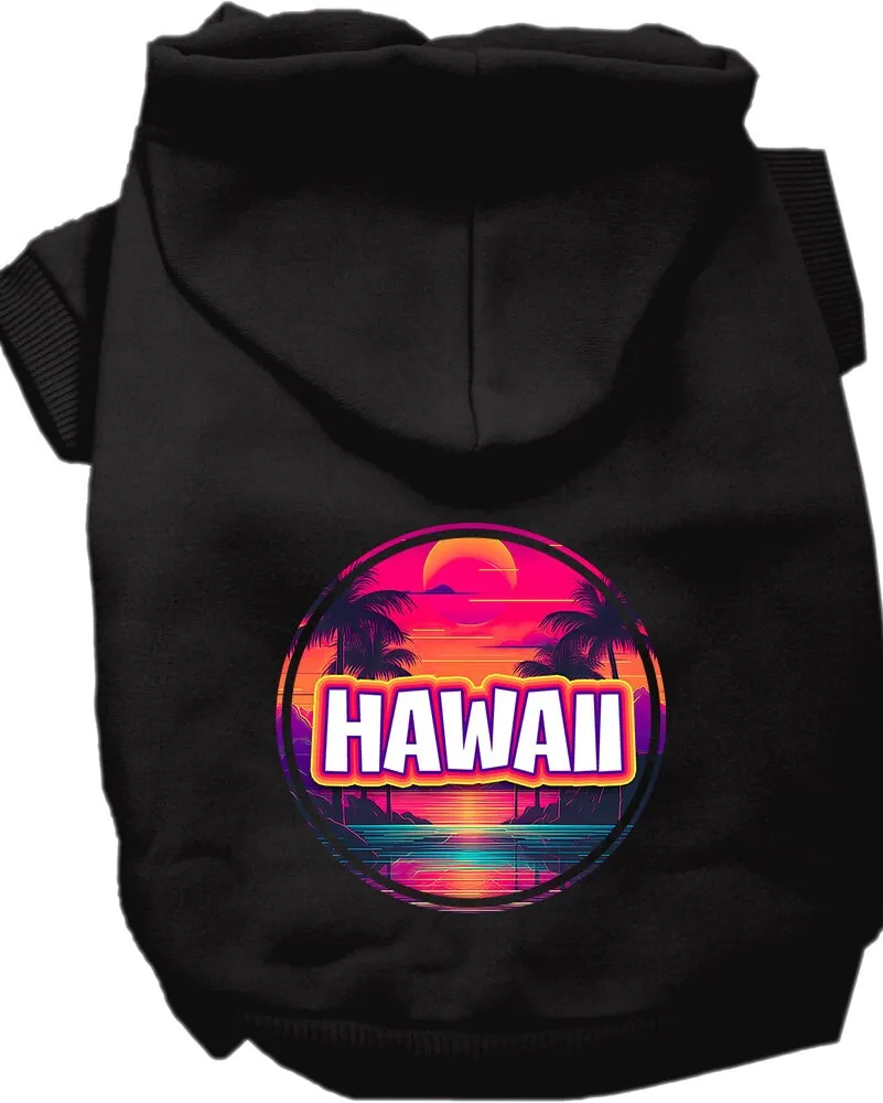 Pet Dog & Cat Screen Printed Hoodie for Small to Medium Pets (Sizes XS-XL), "Hawaii Neon Beach Sunset"