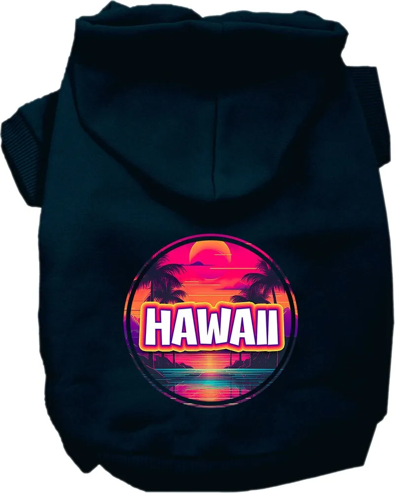 Pet Dog & Cat Screen Printed Hoodie for Small to Medium Pets (Sizes XS-XL), "Hawaii Neon Beach Sunset"