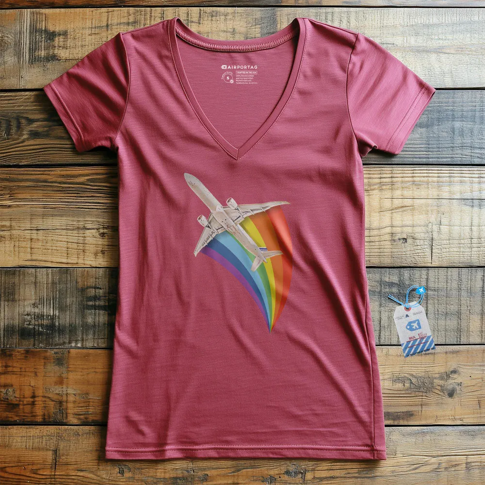 Plane Flying Rainbow - Women's V-Neck T-Shirt