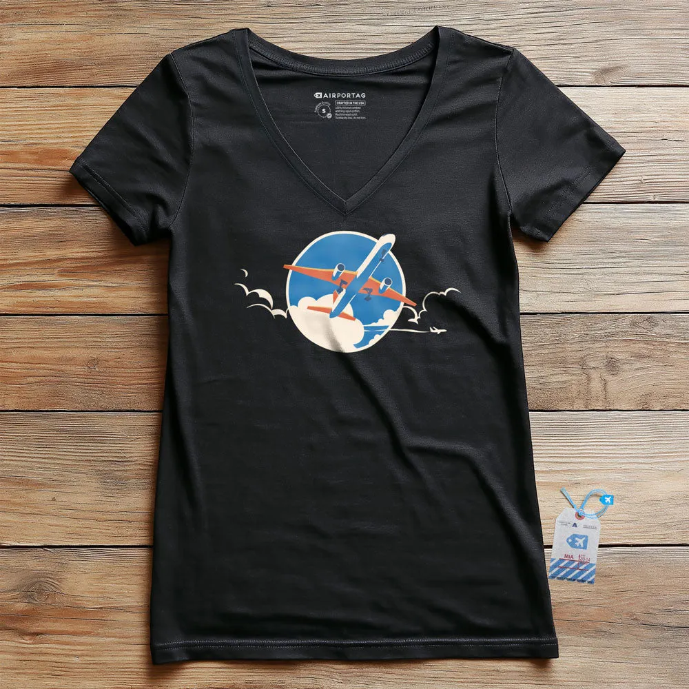 Plane Retro Sky - Women's V-Neck T-Shirt