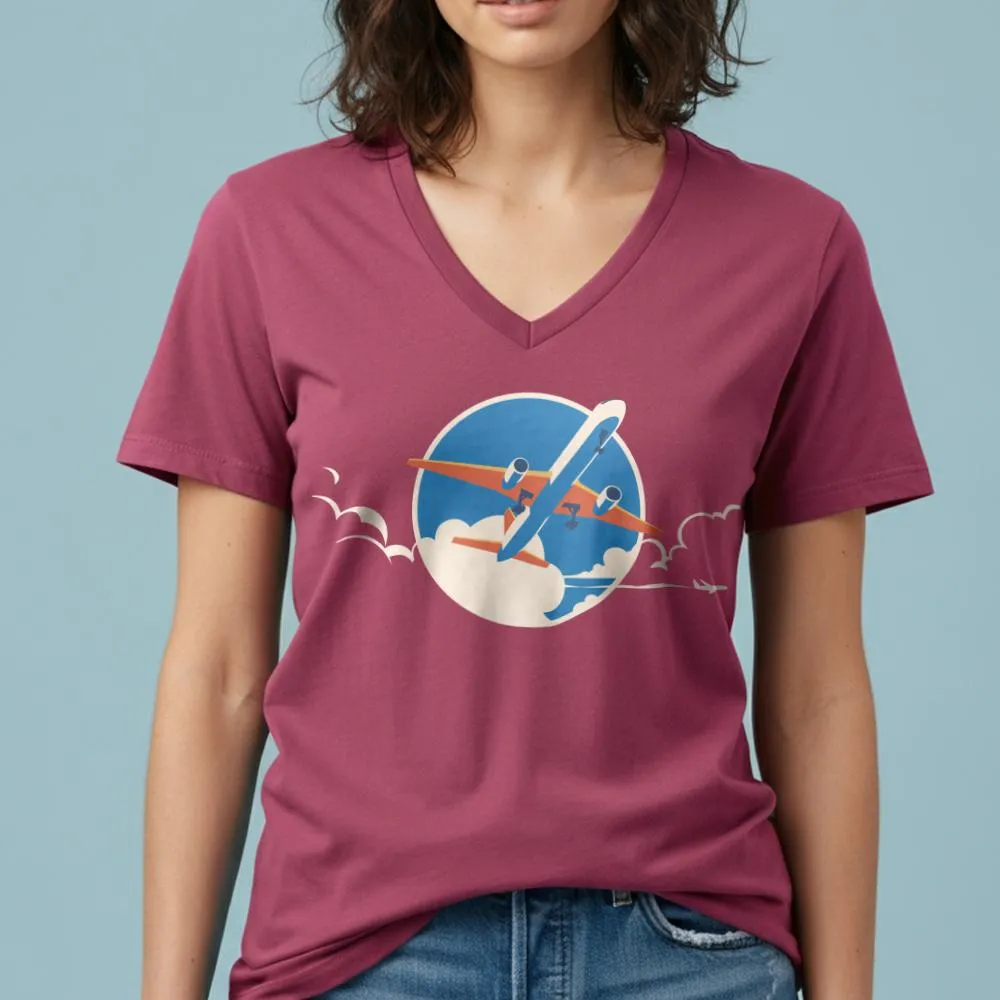 Plane Retro Sky - Women's V-Neck T-Shirt