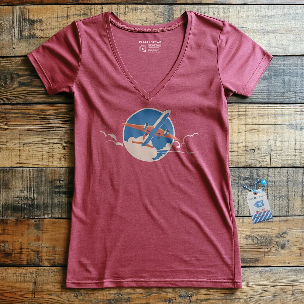 Plane Retro Sky - Women's V-Neck T-Shirt