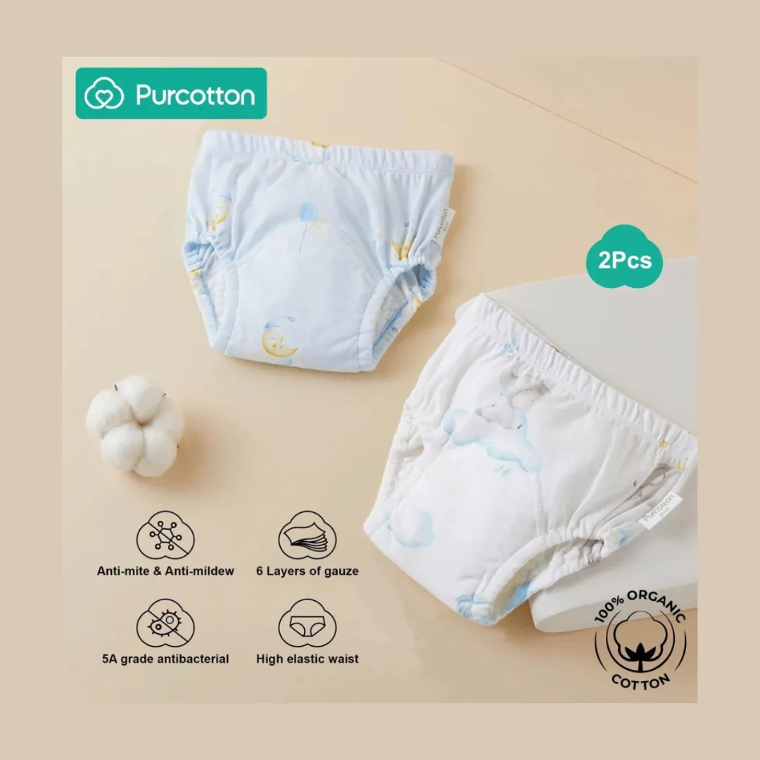 Purcotton Training Pants 2 pcs Elephant (white), Moonlit Clouds (blue)